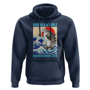 Kamala Walz 2024 Hoodie Big Blue Wave Cat Tsunami Sun Japanese Painting TS11 Navy Print Your Wear