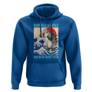 Kamala Walz 2024 Hoodie Big Blue Wave Cat Tsunami Sun Japanese Painting TS11 Royal Blue Print Your Wear