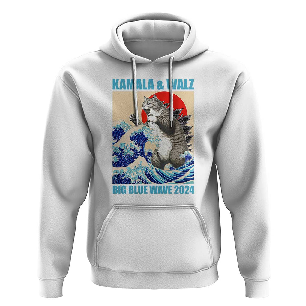 Kamala Walz 2024 Hoodie Big Blue Wave Cat Tsunami Sun Japanese Painting TS11 White Print Your Wear