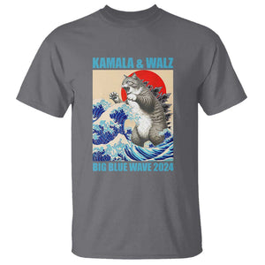 Kamala Walz 2024 T Shirt Big Blue Wave Cat Tsunami Sun Japanese Painting TS11 Charcoal Print Your Wear