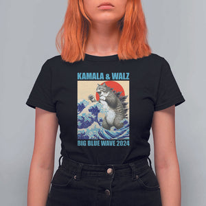 Kamala Walz 2024 T Shirt For Women Big Blue Wave Cat Tsunami Sun Japanese Painting TS11 Black Print Your Wear
