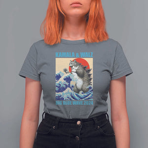 Kamala Walz 2024 T Shirt For Women Big Blue Wave Cat Tsunami Sun Japanese Painting TS11 Charcoal Print Your Wear