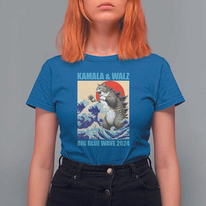 Kamala Walz 2024 T Shirt For Women Big Blue Wave Cat Tsunami Sun Japanese Painting TS11 Royal Blue Print Your Wear