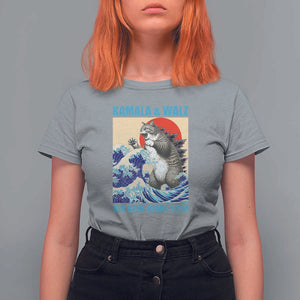 Kamala Walz 2024 T Shirt For Women Big Blue Wave Cat Tsunami Sun Japanese Painting TS11 Sport Gray Print Your Wear