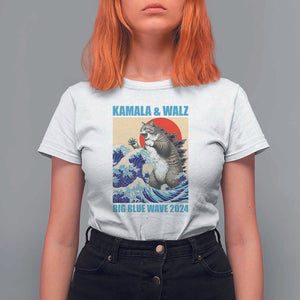 Kamala Walz 2024 T Shirt For Women Big Blue Wave Cat Tsunami Sun Japanese Painting TS11 White Print Your Wear