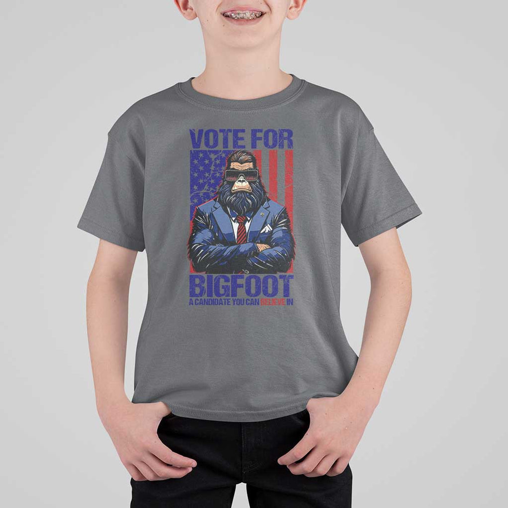 Funny Bigfoot Election T Shirt For Kid Vote For Bigfoot A Candidate You Can Believe In 2024 TS11 Charcoal Print Your Wear