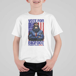 Funny Bigfoot Election T Shirt For Kid Vote For Bigfoot A Candidate You Can Believe In 2024 TS11 White Print Your Wear