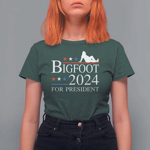 Funny Bigfoot For President T Shirt For Women Vote Sexy Sasquatch American Flag Star TS11 Dark Forest Green Print Your Wear