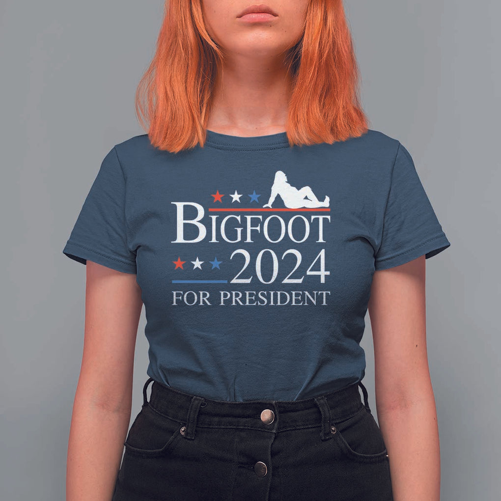 Funny Bigfoot For President T Shirt For Women Vote Sexy Sasquatch American Flag Star TS11 Navy Print Your Wear