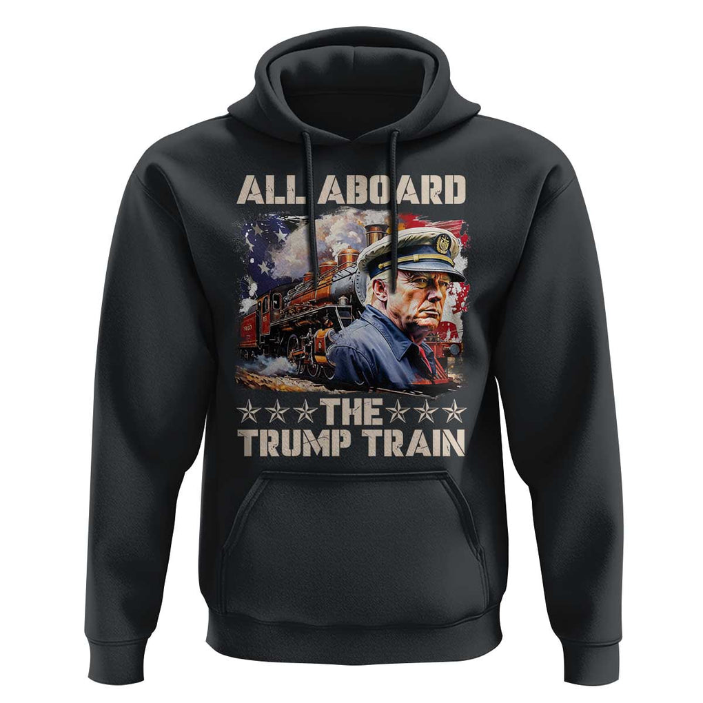 Trump Supporter 2024 Hoodie All Aboard The Trump Train USA American Flag TS11 Black Print Your Wear