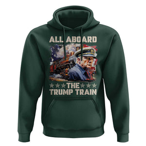 Trump Supporter 2024 Hoodie All Aboard The Trump Train USA American Flag TS11 Dark Forest Green Print Your Wear