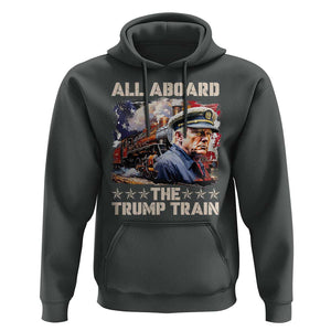Trump Supporter 2024 Hoodie All Aboard The Trump Train USA American Flag TS11 Dark Heather Print Your Wear