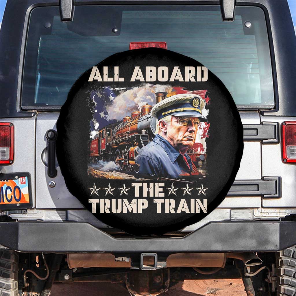 Trump Supporter 2024 Spare Tire Cover All Aboard The Trump Train USA American Flag TS11 No hole Black Print Your Wear