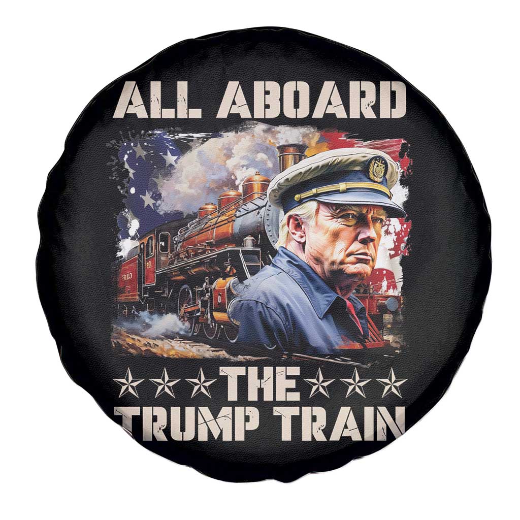 Trump Supporter 2024 Spare Tire Cover All Aboard The Trump Train USA American Flag TS11 Print Your Wear