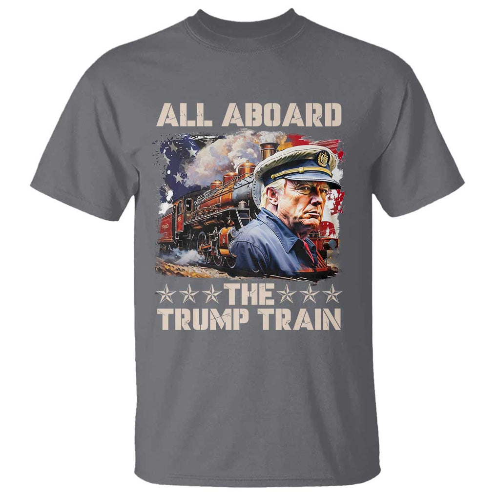 Trump Supporter 2024 T Shirt All Aboard The Trump Train USA American Flag TS11 Charcoal Print Your Wear