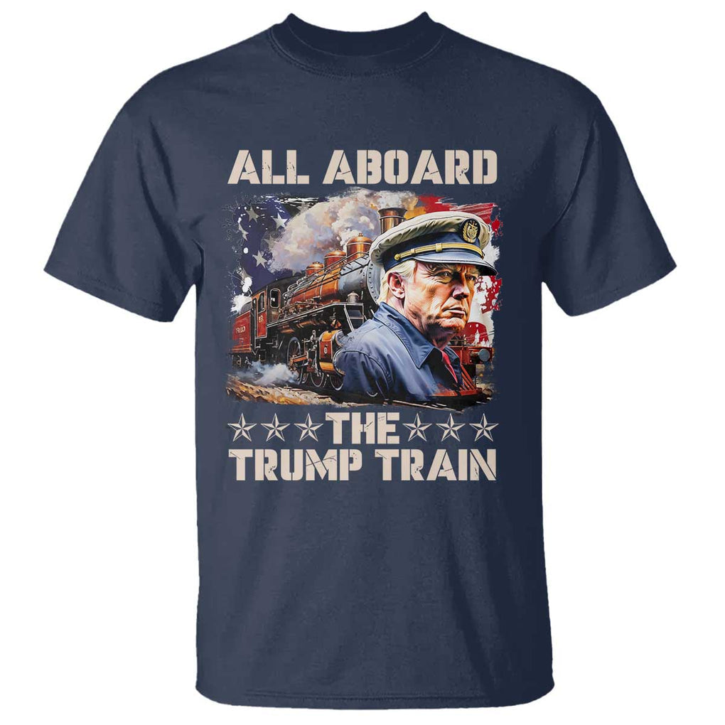 Trump Supporter 2024 T Shirt All Aboard The Trump Train USA American Flag TS11 Navy Print Your Wear