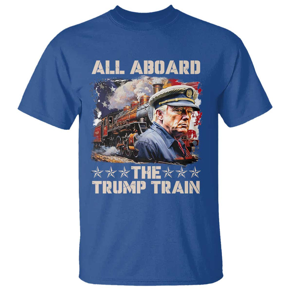 Trump Supporter 2024 T Shirt All Aboard The Trump Train USA American Flag TS11 Royal Blue Print Your Wear