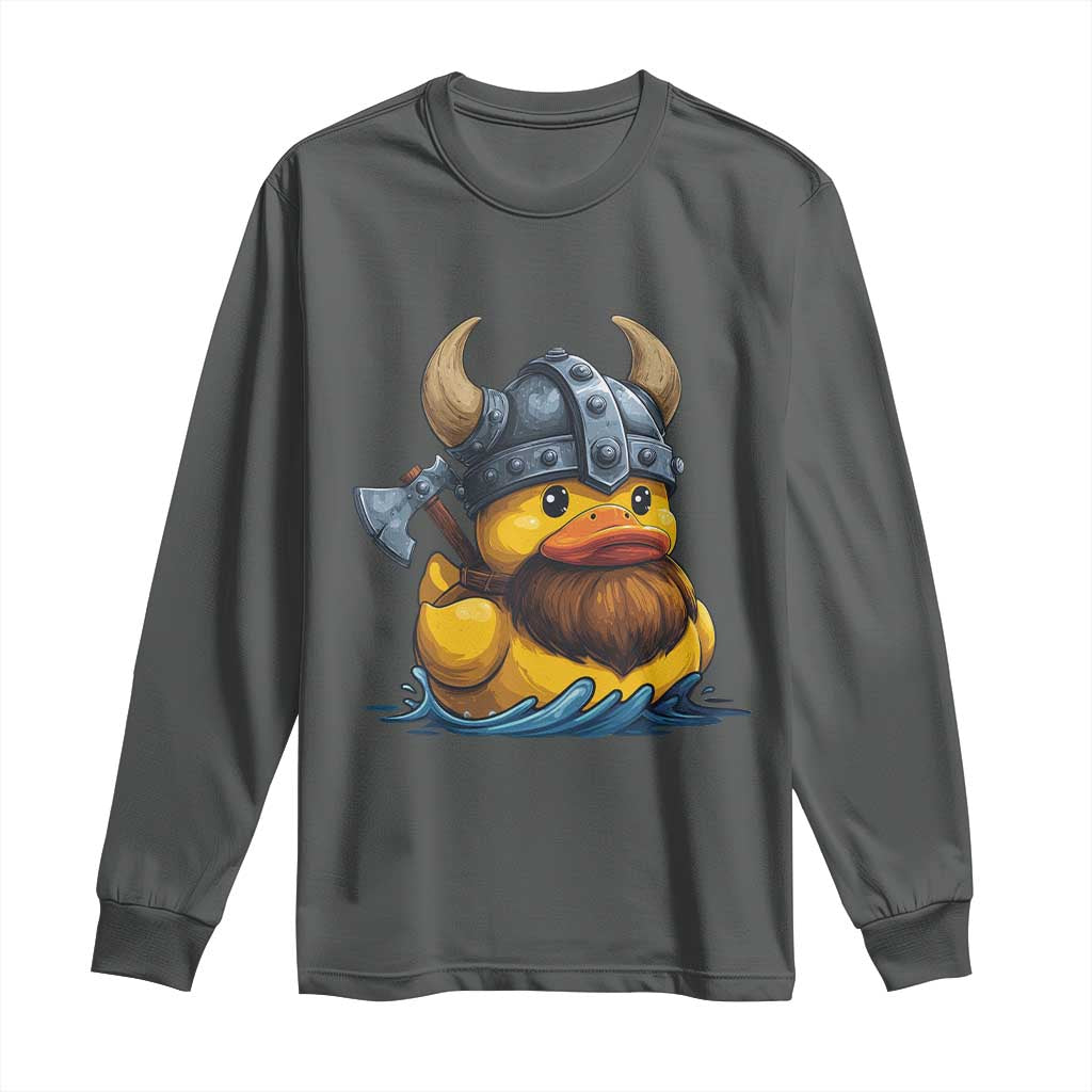 Rubber Duck Viking Warrior Norse Mythology Long Sleeve Shirt TS11 Dark Heather Print Your Wear