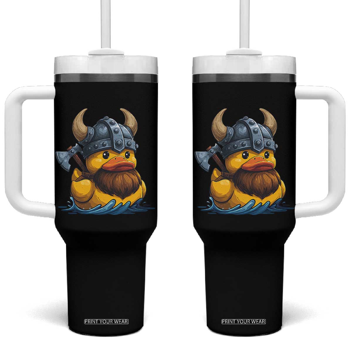 Rubber Duck Viking Warrior Norse Mythology Tumbler With Handle TS11 One Size: 40 oz Black Print Your Wear