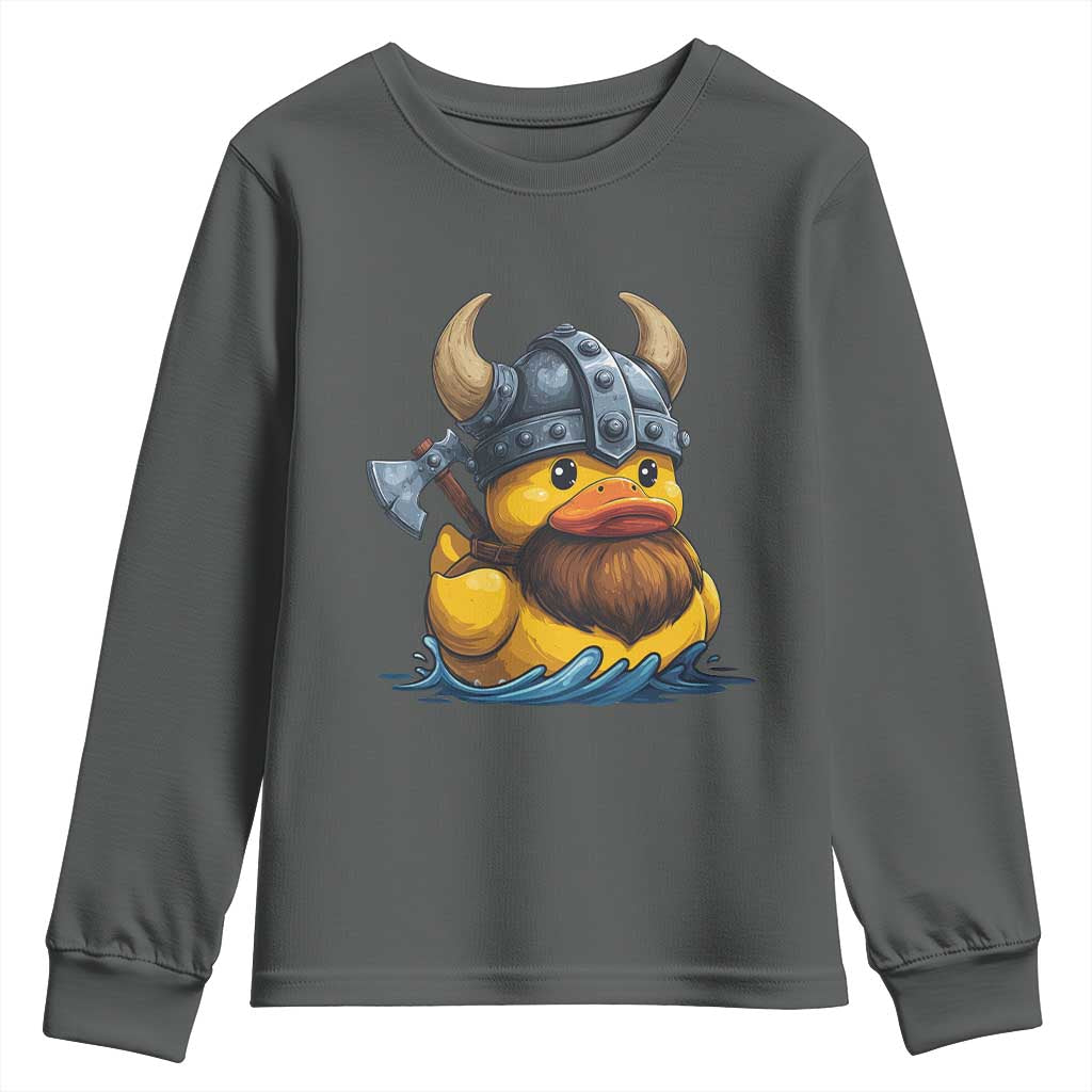 Rubber Duck Viking Warrior Norse Mythology Youth Sweatshirt TS11 Dark Heather Print Your Wear