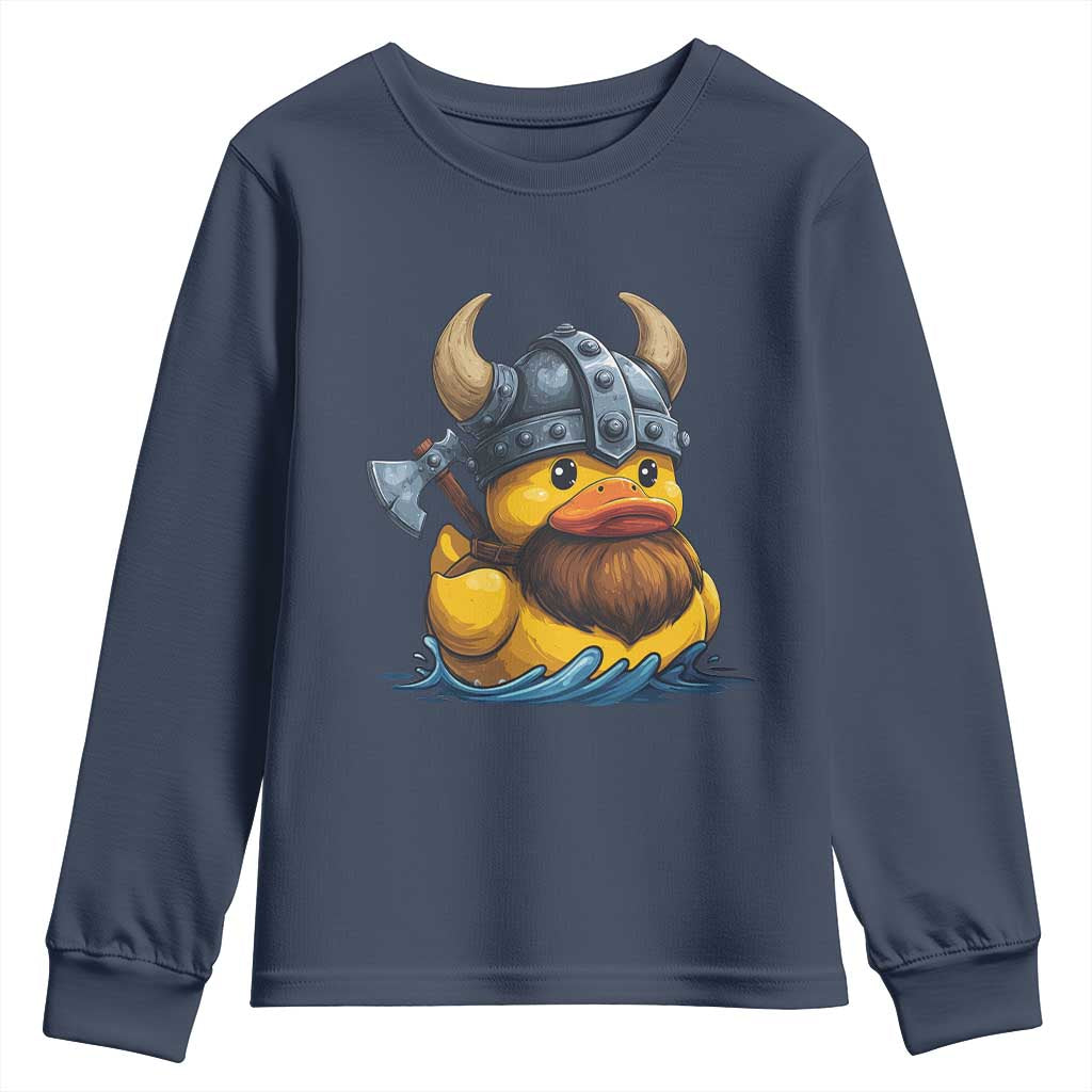 Rubber Duck Viking Warrior Norse Mythology Youth Sweatshirt TS11 Navy Print Your Wear