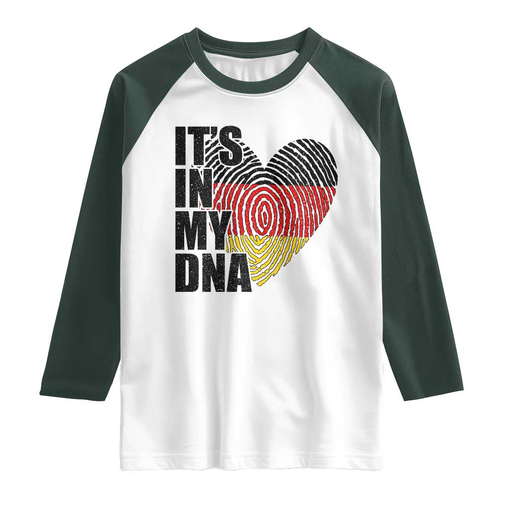 German Pride Raglan Shirt It Is In My DNA Patriotic Germany Flag TS11 White Dark Forest Green Print Your Wear