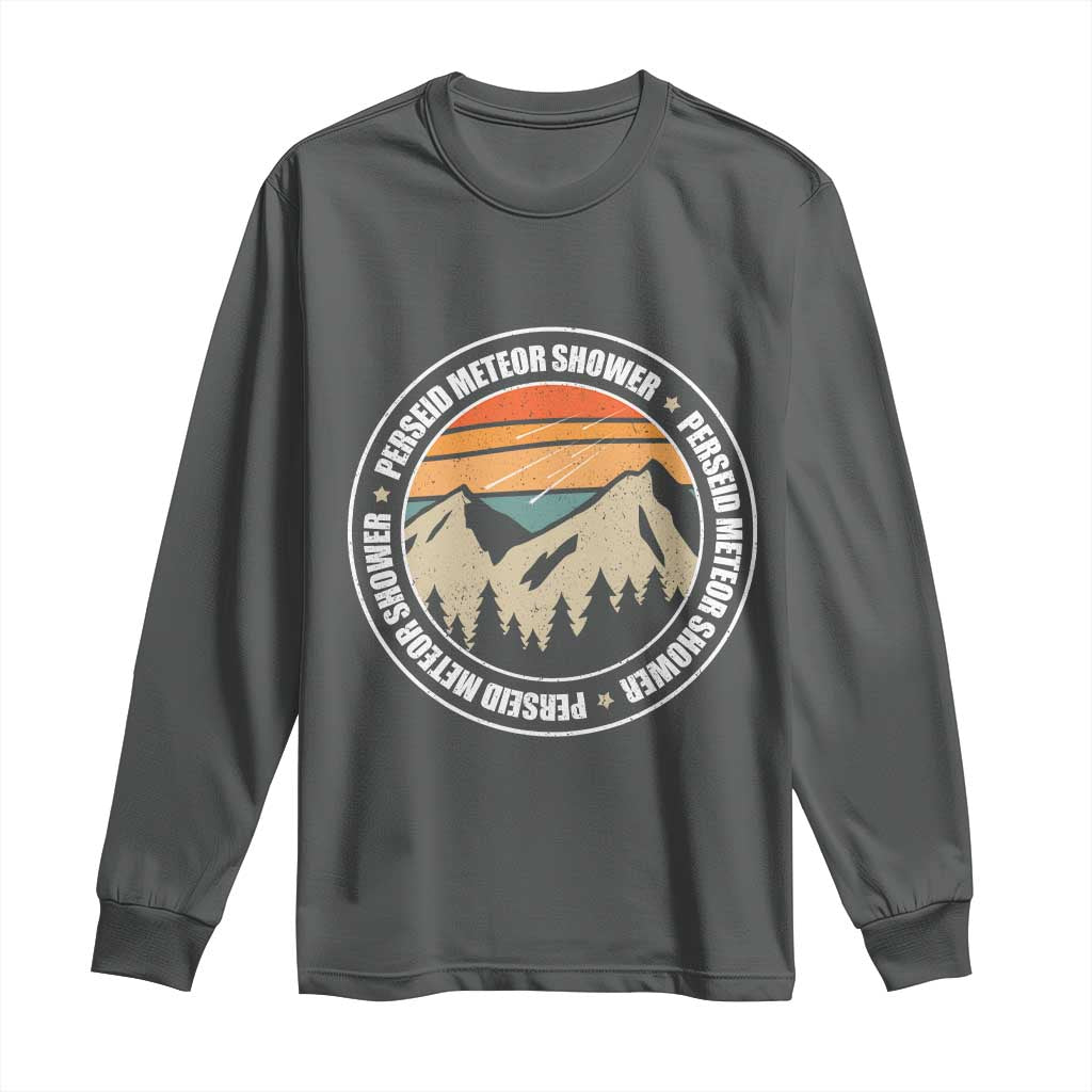 Perseid Meteor Shower Long Sleeve Shirt Shooting Stars Astronomy Vintage Retro Mountain TS11 Dark Heather Print Your Wear