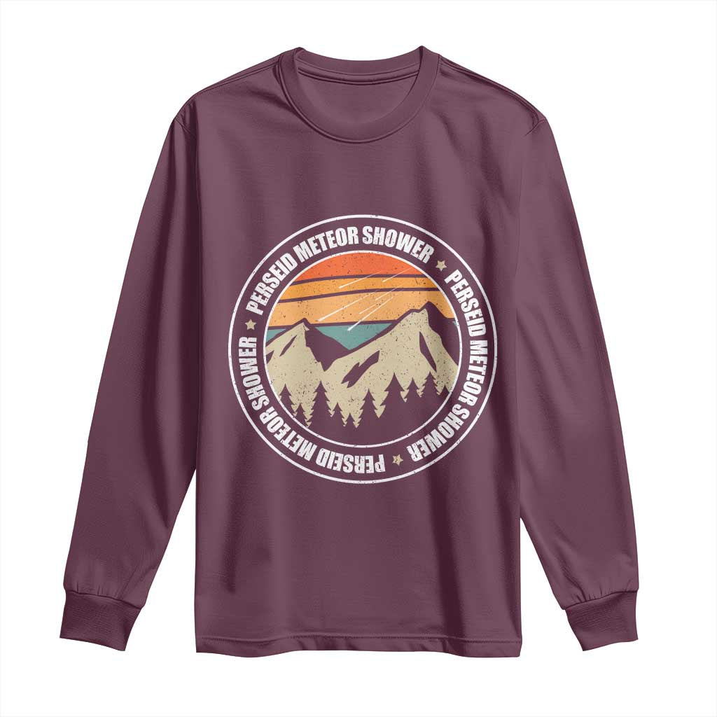 Perseid Meteor Shower Long Sleeve Shirt Shooting Stars Astronomy Vintage Retro Mountain TS11 Maroon Print Your Wear