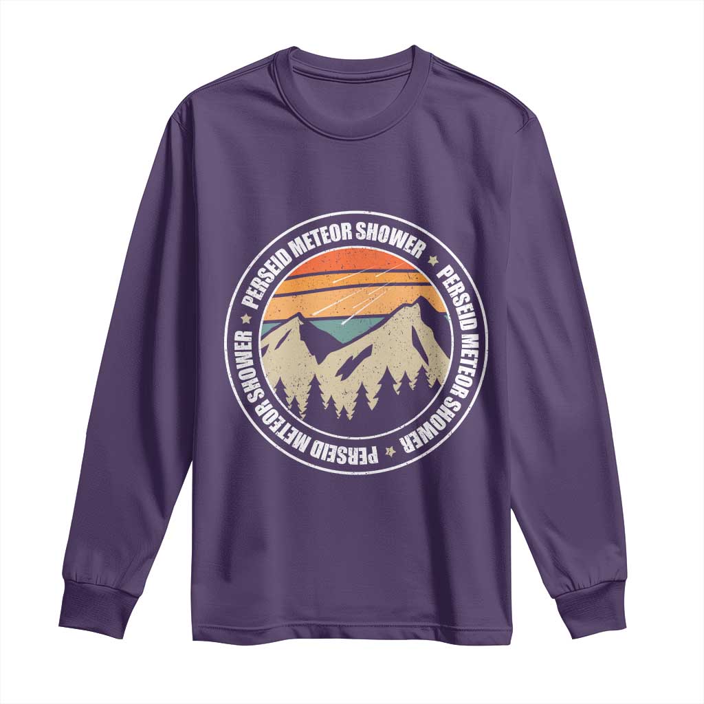 Perseid Meteor Shower Long Sleeve Shirt Shooting Stars Astronomy Vintage Retro Mountain TS11 Purple Print Your Wear