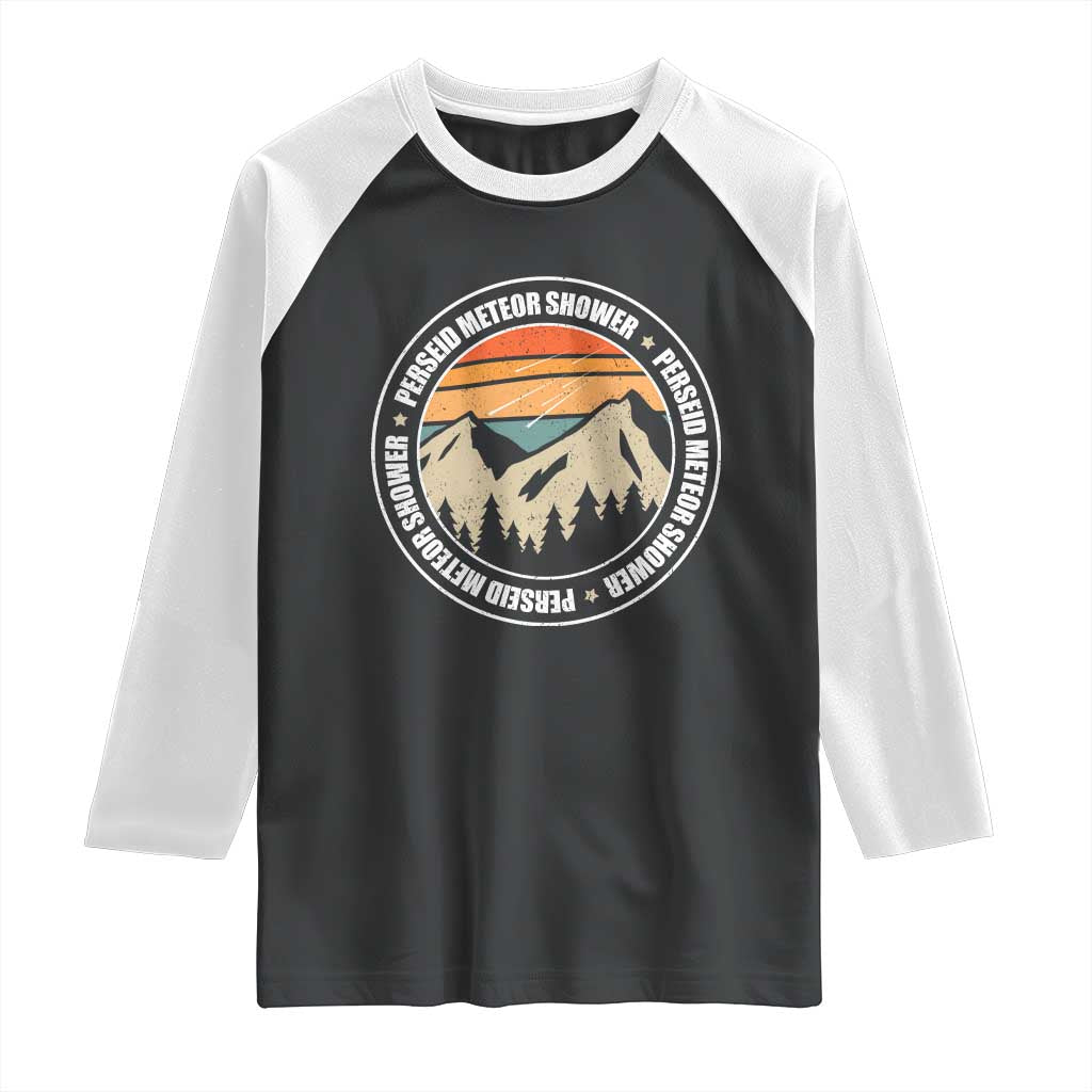 Perseid Meteor Shower Raglan Shirt Shooting Stars Astronomy Vintage Retro Mountain TS11 Black White Print Your Wear