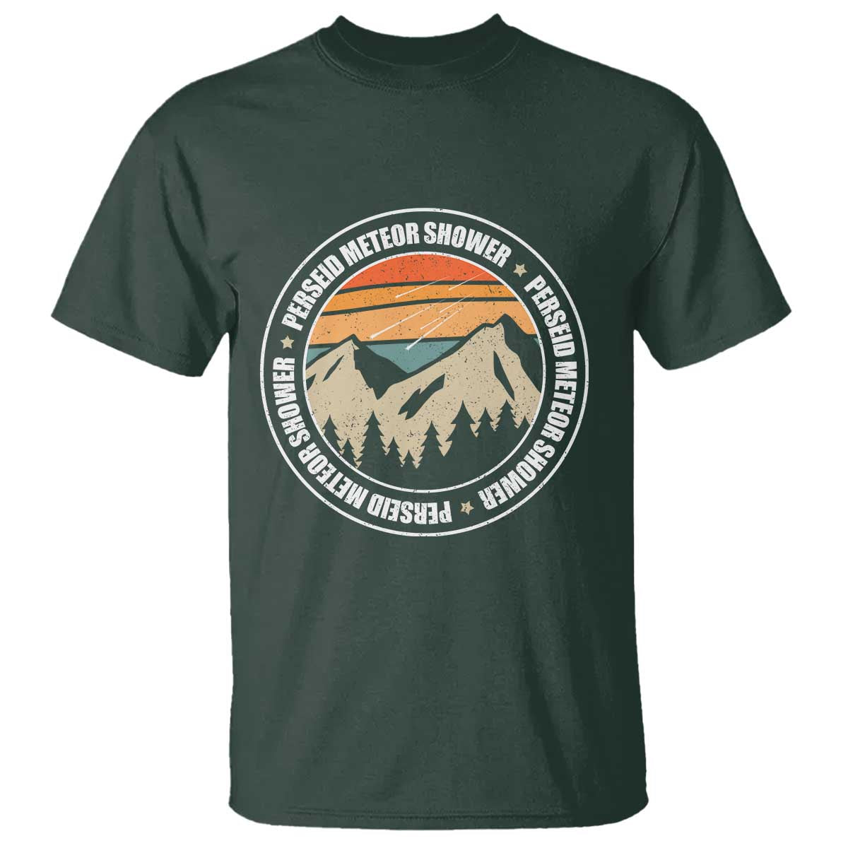 Perseid Meteor Shower T Shirt Shooting Stars Astronomy Vintage Retro Mountain TS11 Dark Forest Green Print Your Wear