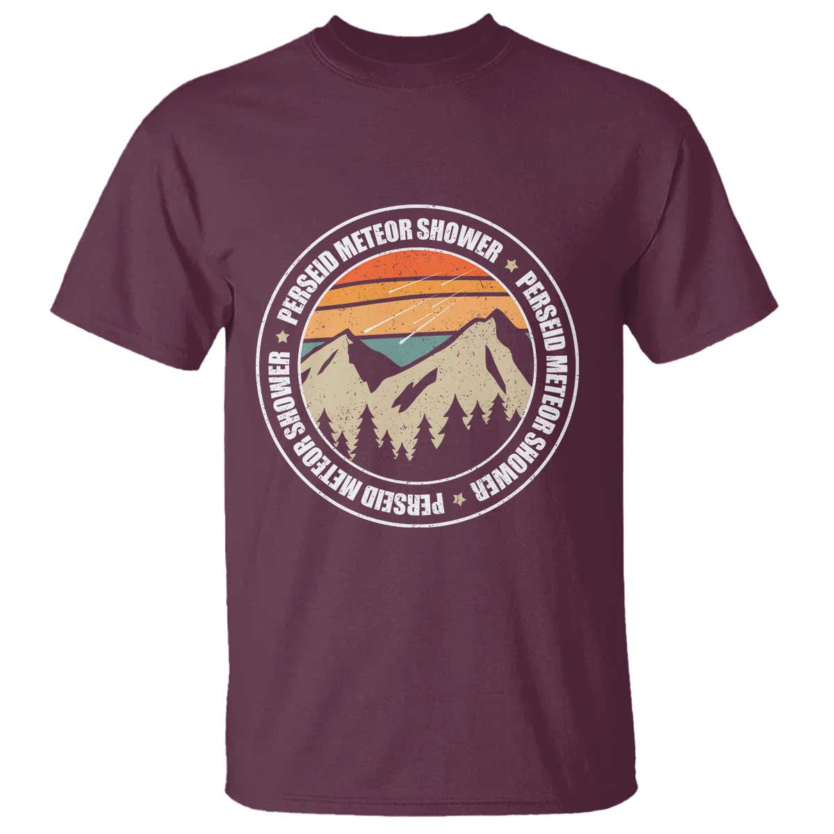 Perseid Meteor Shower T Shirt Shooting Stars Astronomy Vintage Retro Mountain TS11 Maroon Print Your Wear