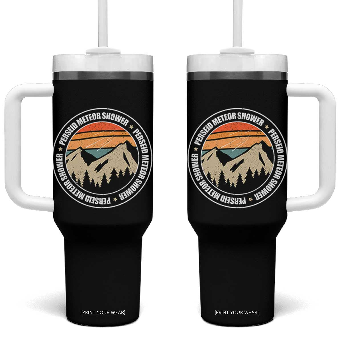 Perseid Meteor Shower Tumbler With Handle Shooting Stars Astronomy Vintage Retro Mountain TS11 One Size: 40 oz Black Print Your Wear