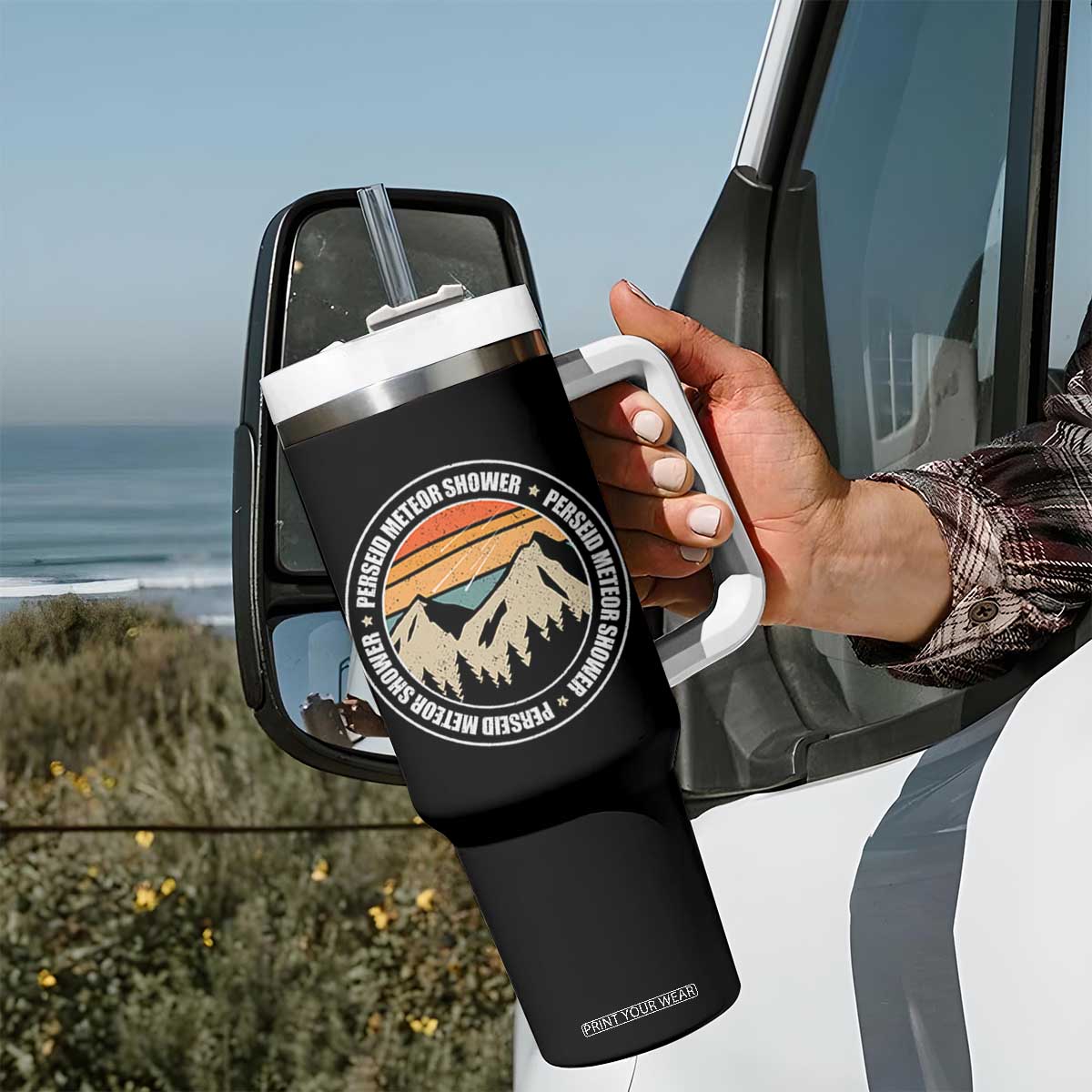 Perseid Meteor Shower Tumbler With Handle Shooting Stars Astronomy Vintage Retro Mountain TS11 Print Your Wear