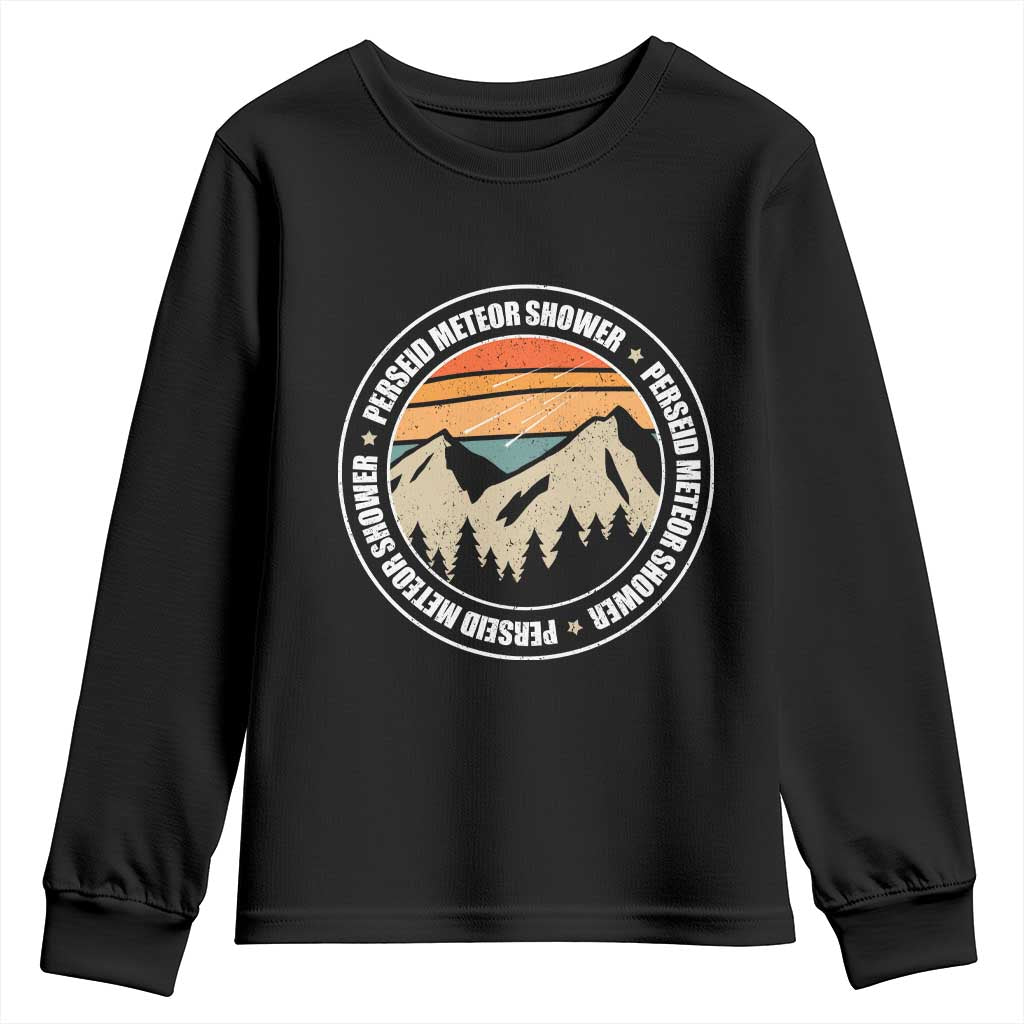 Perseid Meteor Shower Youth Sweatshirt Shooting Stars Astronomy Vintage Retro Mountain TS11 Black Print Your Wear