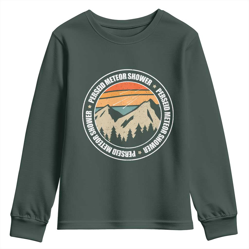 Perseid Meteor Shower Youth Sweatshirt Shooting Stars Astronomy Vintage Retro Mountain TS11 Dark Forest Green Print Your Wear