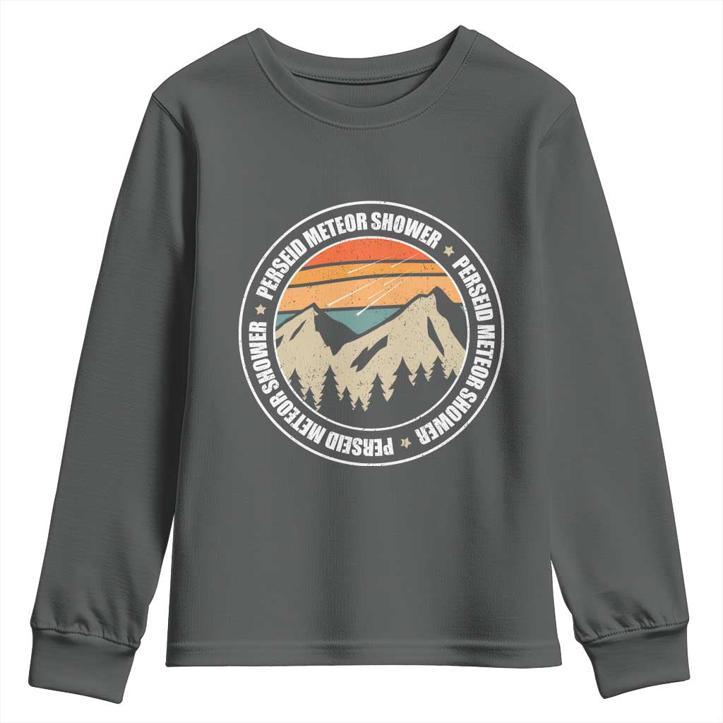 Perseid Meteor Shower Youth Sweatshirt Shooting Stars Astronomy Vintage Retro Mountain TS11 Dark Heather Print Your Wear