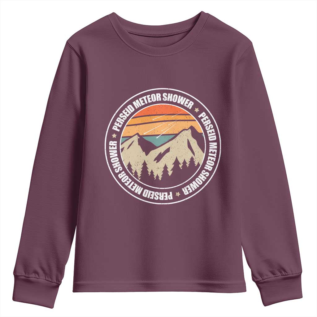 Perseid Meteor Shower Youth Sweatshirt Shooting Stars Astronomy Vintage Retro Mountain TS11 Maroon Print Your Wear