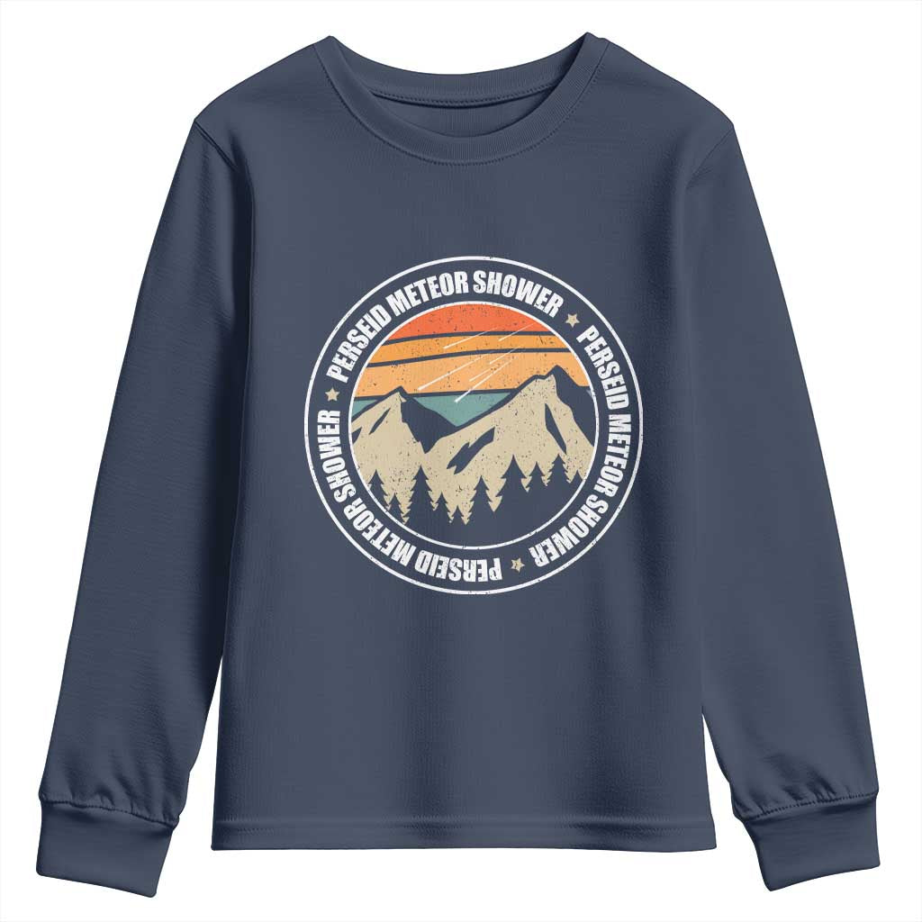 Perseid Meteor Shower Youth Sweatshirt Shooting Stars Astronomy Vintage Retro Mountain TS11 Navy Print Your Wear