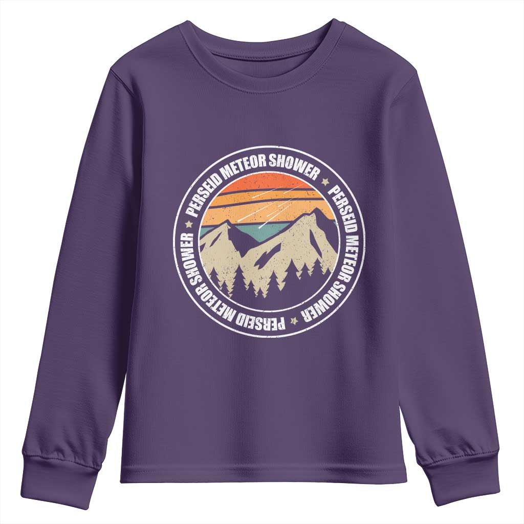 Perseid Meteor Shower Youth Sweatshirt Shooting Stars Astronomy Vintage Retro Mountain TS11 Purple Print Your Wear