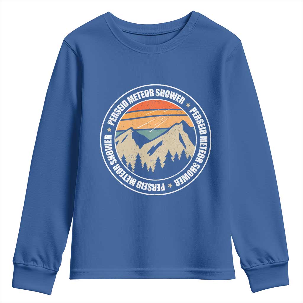 Perseid Meteor Shower Youth Sweatshirt Shooting Stars Astronomy Vintage Retro Mountain TS11 Royal Blue Print Your Wear