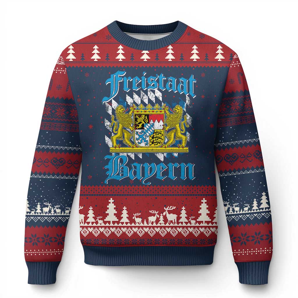 Freistaat Bayern Ugly Christmas Sweater Bavaria German Munich Oktoberfest TS11 Navy Red Print Your Wear