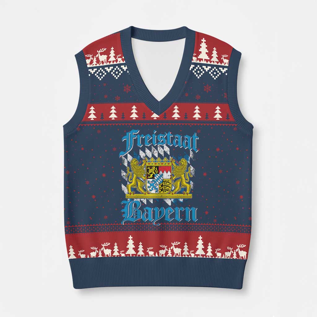Freustaat Bayern V-Neck Knit Sweater Vest Bavaria German Munich Oktoberfest TS11 Navy Red Print Your Wear