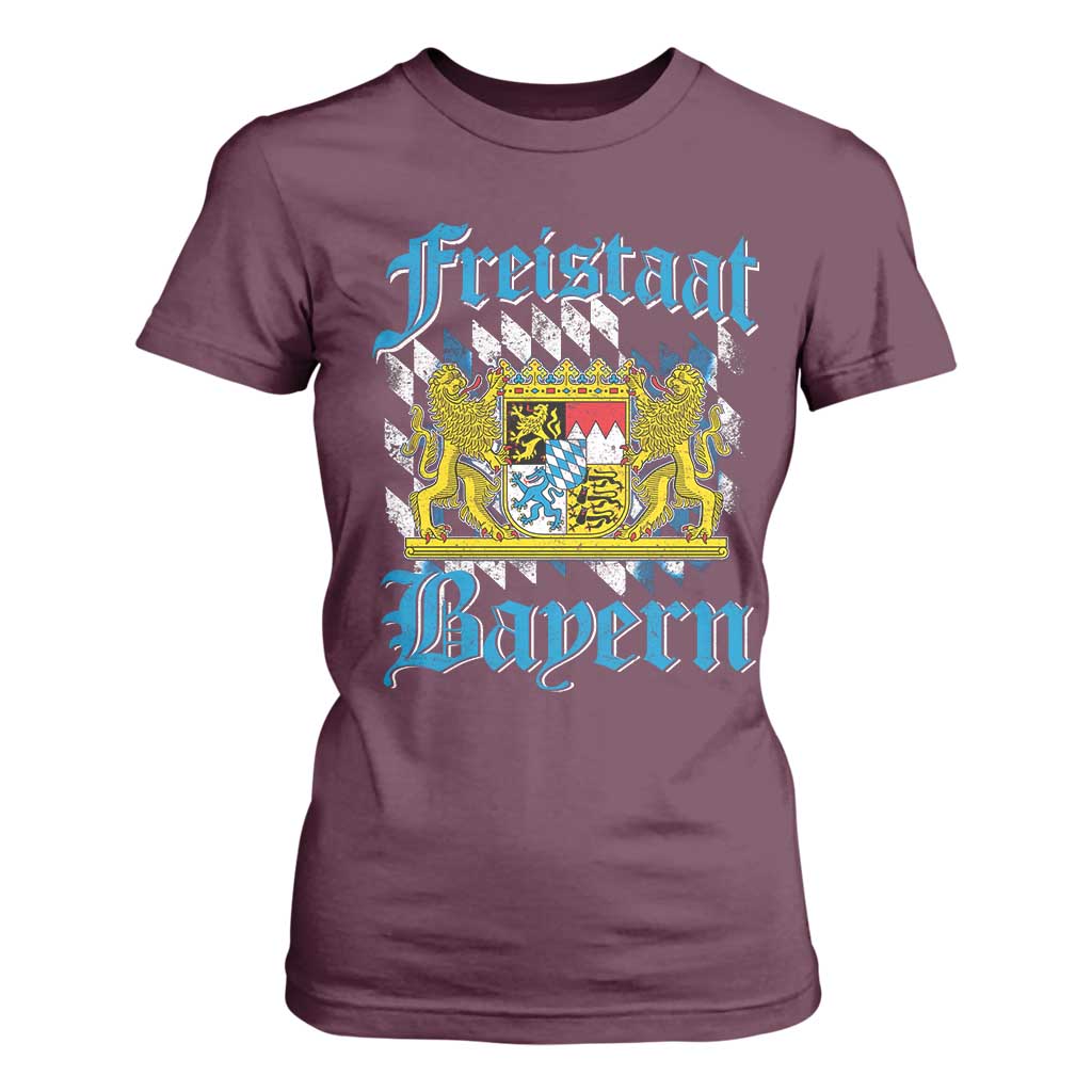 Freustaat Bayern T Shirt For Women Bavaria German Munich Oktoberfest TS11 Maroon Print Your Wear