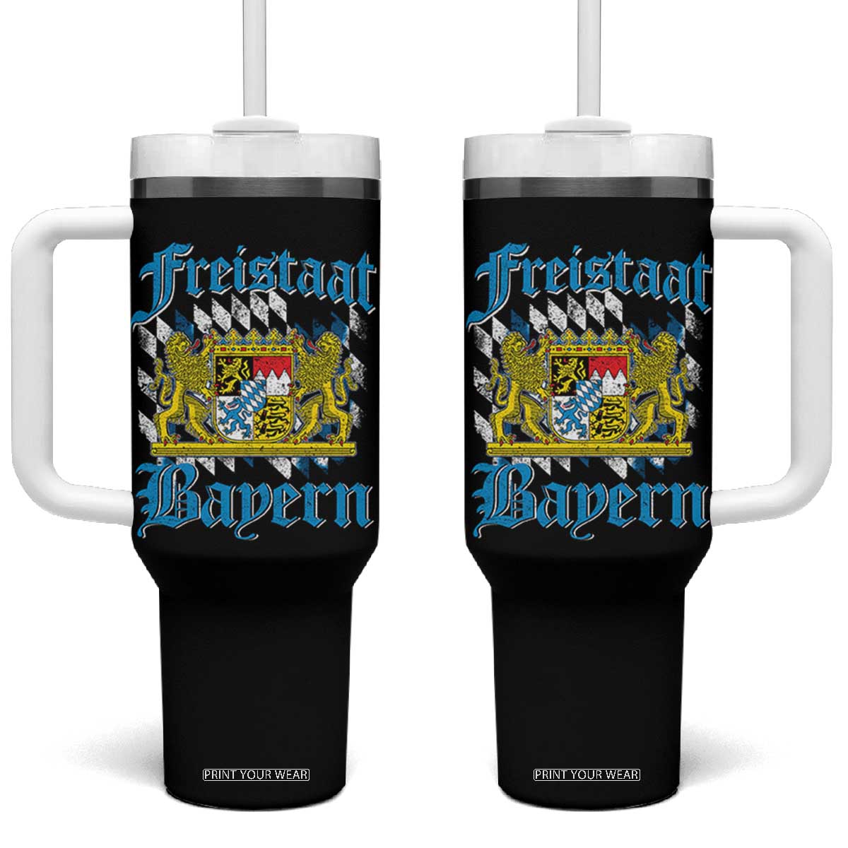 Freustaat Bayern Tumbler With Handle Bavaria German Munich Oktoberfest TS11 One Size: 40 oz Black Print Your Wear