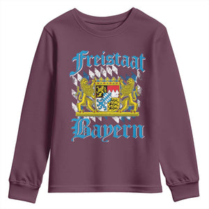 Freustaat Bayern Youth Sweatshirt Bavaria German Munich Oktoberfest TS11 Maroon Print Your Wear