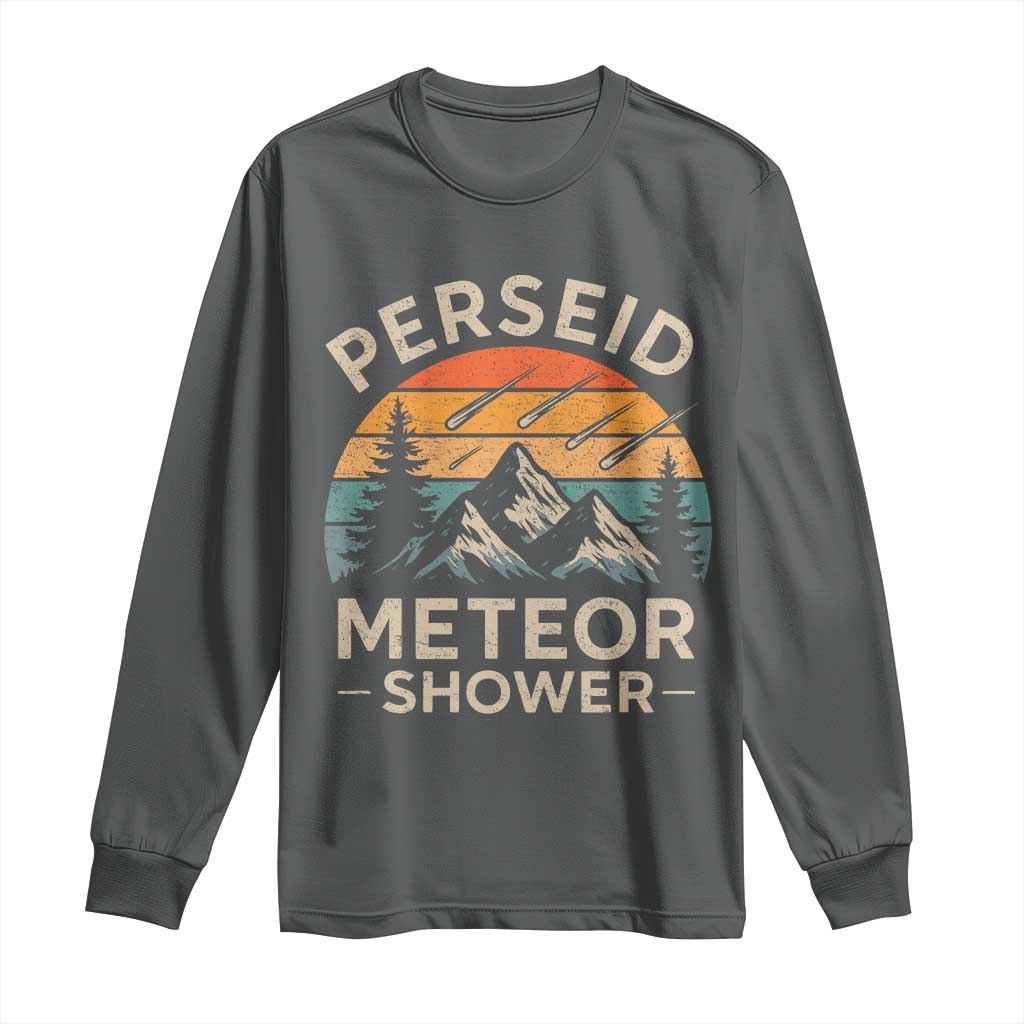 Perseid Meteor Shower Long Sleeve Shirt Shooting Stars Astronomy Vintage Mountain TS11 Dark Heather Print Your Wear