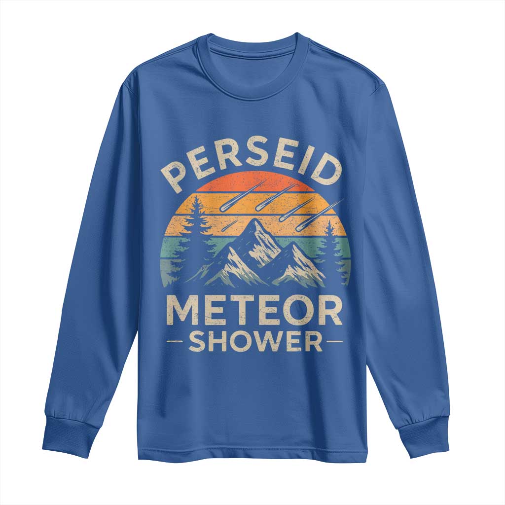Perseid Meteor Shower Long Sleeve Shirt Shooting Stars Astronomy Vintage Mountain TS11 Royal Blue Print Your Wear
