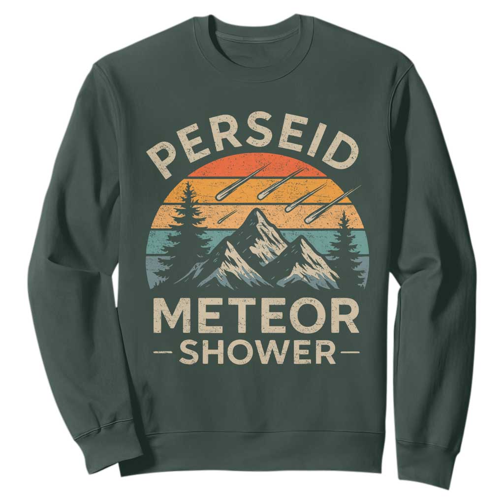 Perseid Meteor Shower Sweatshirt Shooting Stars Astronomy Vintage Mountain TS11 Dark Forest Green Print Your Wear