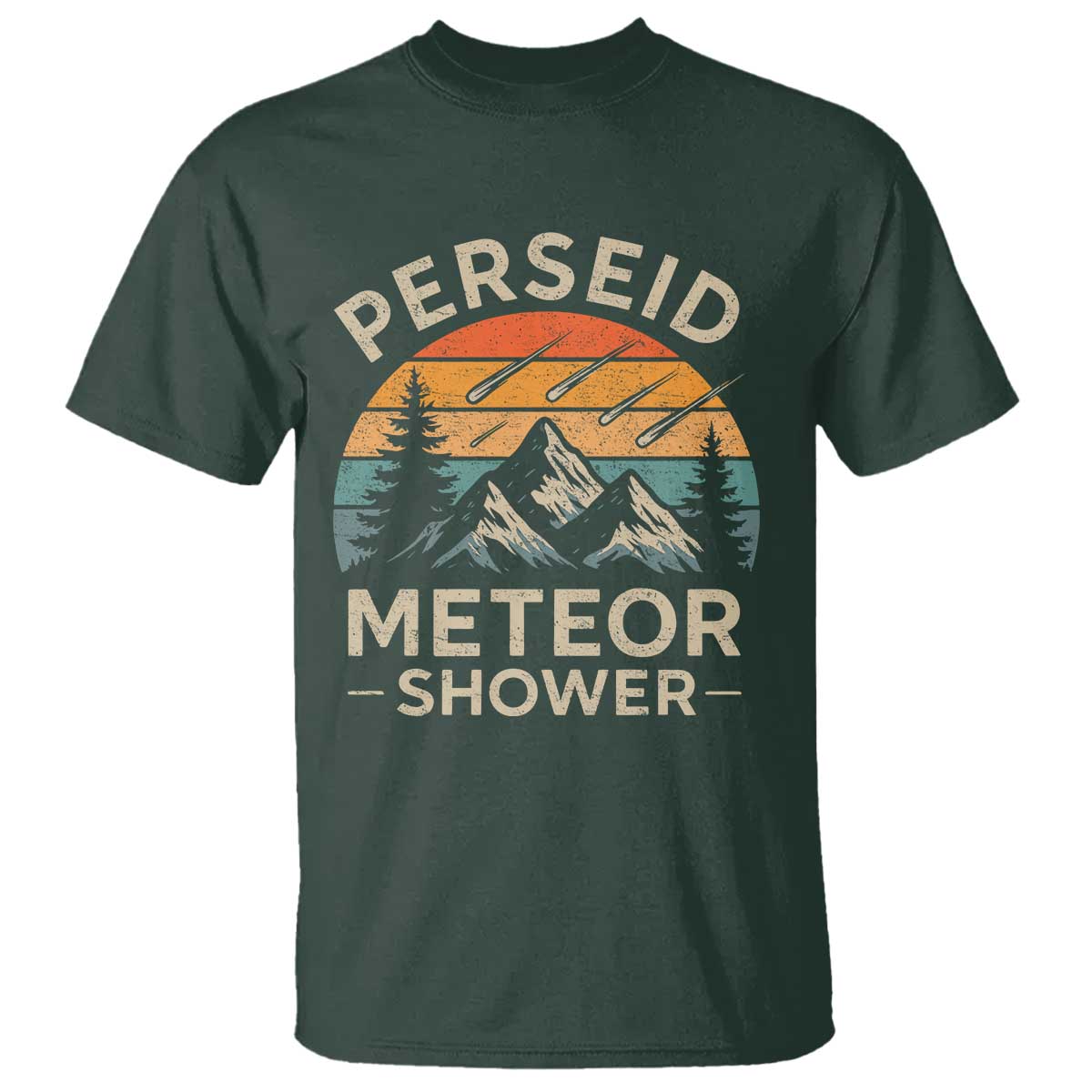 Perseid Meteor Shower T Shirt Shooting Stars Astronomy Vintage Mountain TS11 Dark Forest Green Print Your Wear